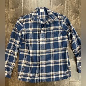 Blue and Cream Plaid Flannel Shirt.